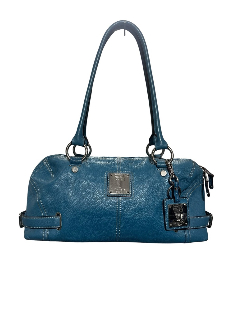 Tigganelo Teal Leather Shoulder Bag with Logo Plaque